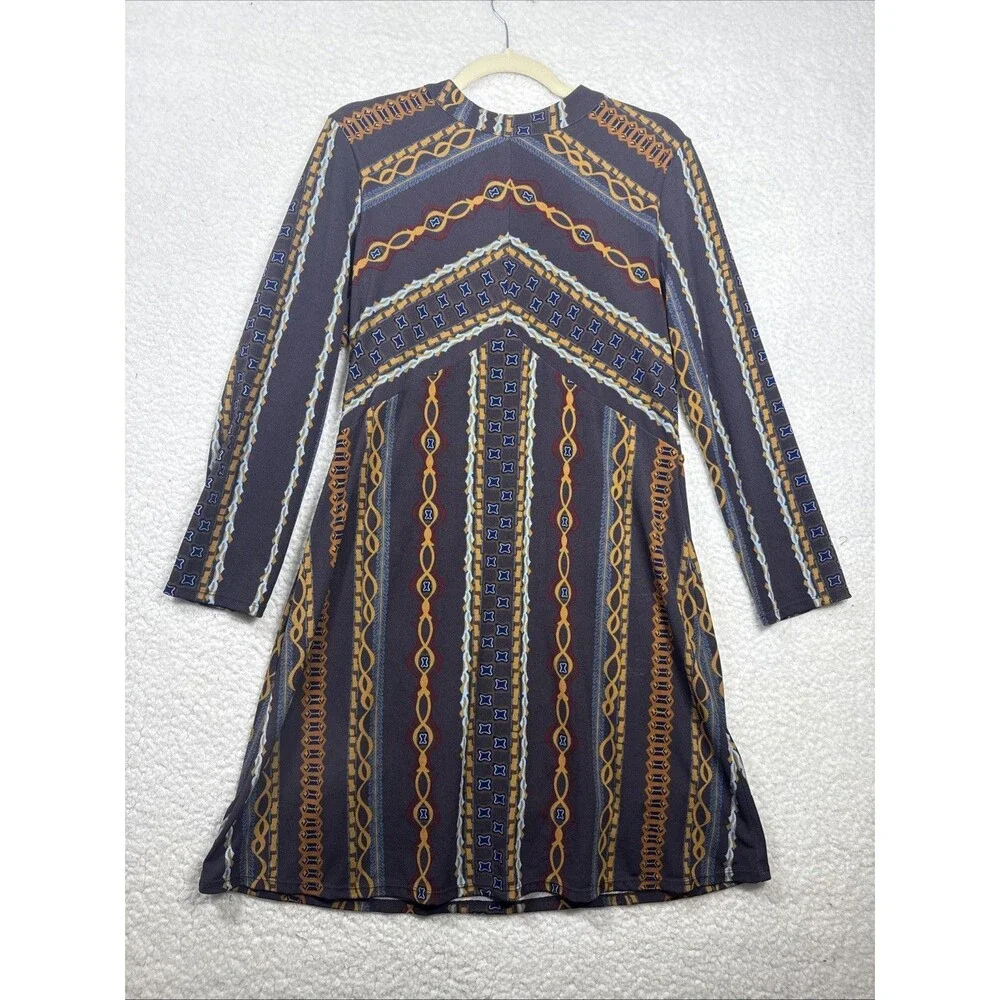 (M) Free People High Neck Long Sleeve Dress  Fall Colors Sz S